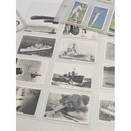 937 - A quantity of cigarette cards, World War II battleships including HMS Hood, etc. Cricketers, includi... 