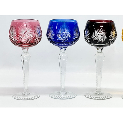 201 - Beyer & Co. A set of 6 multicoloured pinwheel cut hock glasses/wine glasses. 20cm