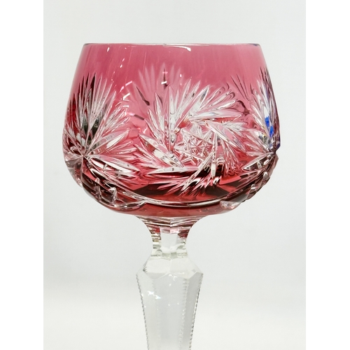 201 - Beyer & Co. A set of 6 multicoloured pinwheel cut hock glasses/wine glasses. 20cm