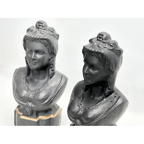 380 - A pair of Late 19th Century cast iron bust finials. 39cm