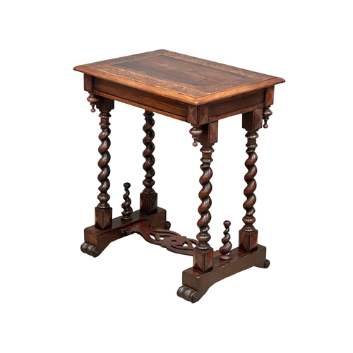 517A - A William IV inlaid rosewood work table/storage table. With barley twist supports. Circa 1830. 61x45... 