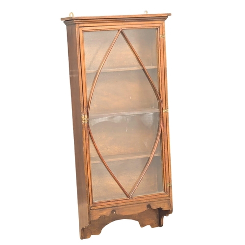 892 - An Edwardian mahogany wall hanging display cabinet. 49x18x107cm