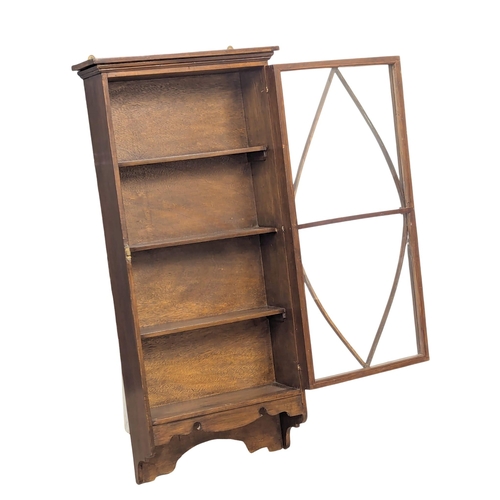 892 - An Edwardian mahogany wall hanging display cabinet. 49x18x107cm