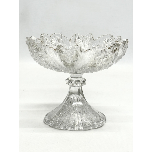 489 - 3 pieces of 19th Century glassware. An American compote 16x14cm. A Victorian compote 13x11cm. A pres... 