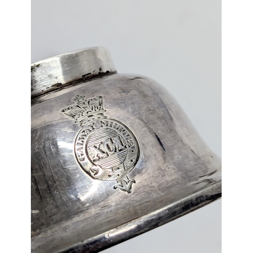 709 - A Mid/ Late 19th Century wine funnel engraved Galway Militia. Circa 1854 to 1888. 15cm