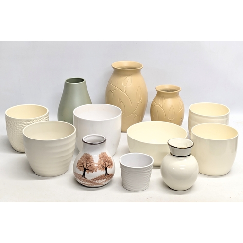 1000 - A collection of German Mid Century pottery vases, jardinières and bowls. 25cm, 12.5cm, 8cm