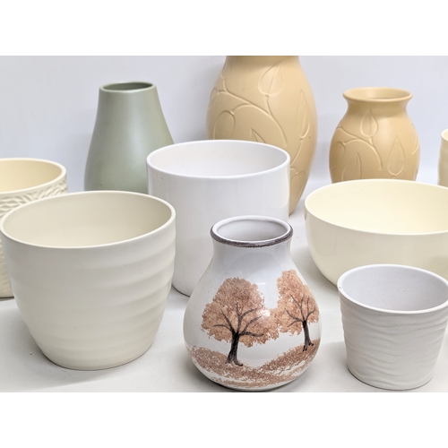 1000 - A collection of German Mid Century pottery vases, jardinières and bowls. 25cm, 12.5cm, 8cm