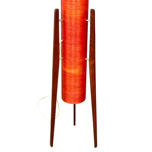 11 - A Mid Century teak Rocket Lamp with fibre glass shade. 122cm