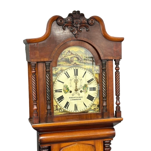 113 - Roberts & Owen, Carnarvon. A large William IV mahogany grandfather clock/long cased clock. With weig... 