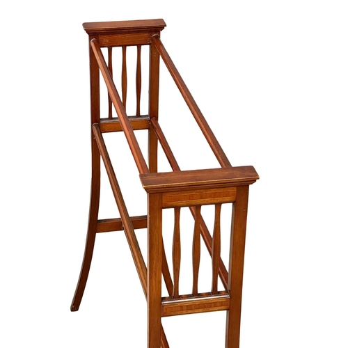 116 - A large Edwardian inlaid mahogany towel rail. In the Sheraton style. 83x32x86cm