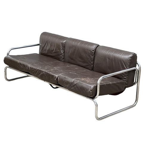 146 - Rodney Kinsman. A 1960’s Mid Century chrome and leather “T Range” 3 seater sofa. Designed by Rodney ... 