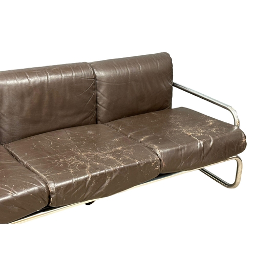 146 - Rodney Kinsman. A 1960’s Mid Century chrome and leather “T Range” 3 seater sofa. Designed by Rodney ... 