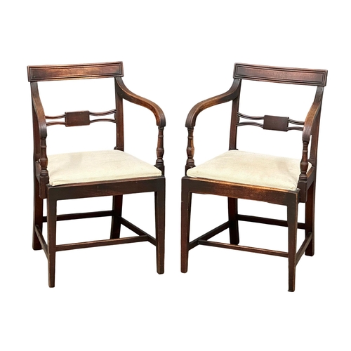 156 - A pair of Regency Period, Early 19th Century mahogany bar back armchairs. Circa 1810.