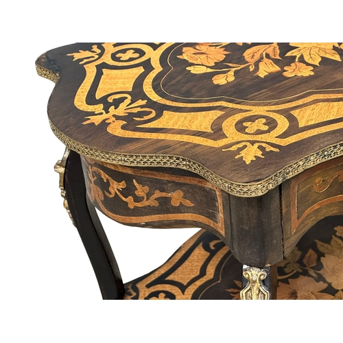 159 - A 19th Century French inlaid, 3 tier etagere with brass ormolu mounts. 55x41x75cm