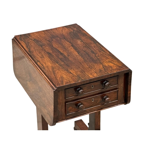 198 - A good quality William IV rosewood, drop leaf work table/side table with 2 drawers. Circa 1830. Open... 