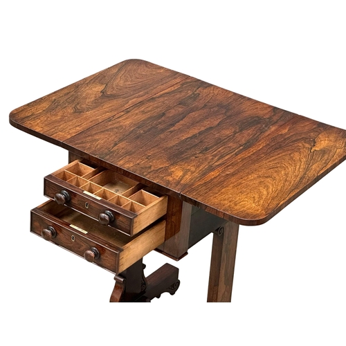 198 - A good quality William IV rosewood, drop leaf work table/side table with 2 drawers. Circa 1830. Open... 