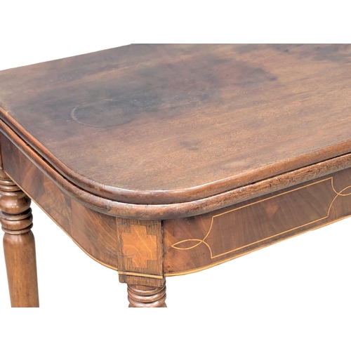 260 - A George IV inlaid mahogany turnover tea table on turned legs. Circa 1820. 90x45x74cm. (2)