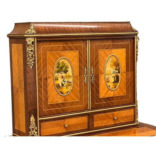 30 - A good quality Louis XV style inlaid kingwood Bonheur De Jour desk, with ornate gilt brass mounts an... 