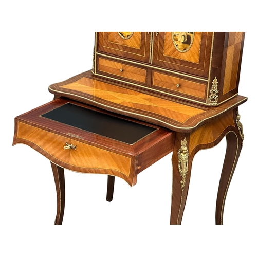 30 - A good quality Louis XV style inlaid kingwood Bonheur De Jour desk, with ornate gilt brass mounts an... 