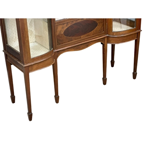 309 - A large Edwardian inlaid mahogany display cabinet, with bowed glass and astragal glazed doors on squ... 