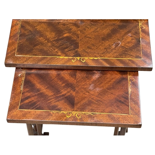 316 - A tall Georgian style brass inlaid mahogany nest of tables. 50x35.5x71.5cm. 1