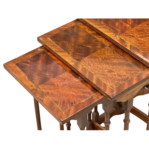 316 - A tall Georgian style brass inlaid mahogany nest of tables. 50x35.5x71.5cm. 1