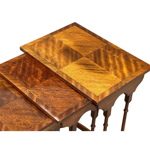 316 - A tall Georgian style brass inlaid mahogany nest of tables. 50x35.5x71.5cm. 1