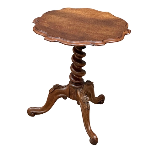 375 - A 19th Century Victorian burr elm lamp table, side table. with barley twist column and cabriole legs... 