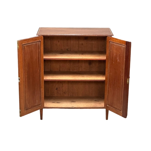 379 - An Edwardian, Sheraton Revival inlaid mahogany side cabinet, with interior shelves. 76x39x92cm. (3)