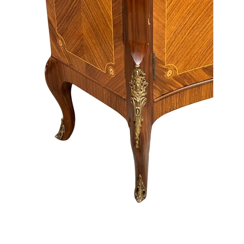 39 - A good quality French 18th Century style inlaid kingwood side cabinet, with marble top, gilt brass m... 