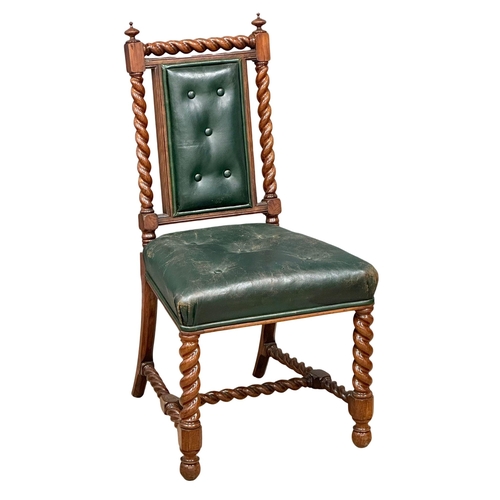 390 - A 19th Century Victorian barley twist walnut side chair with original upholstery.