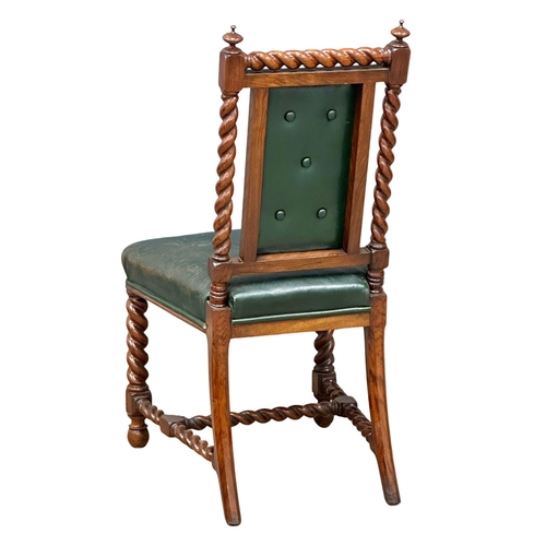 390 - A 19th Century Victorian barley twist walnut side chair with original upholstery.