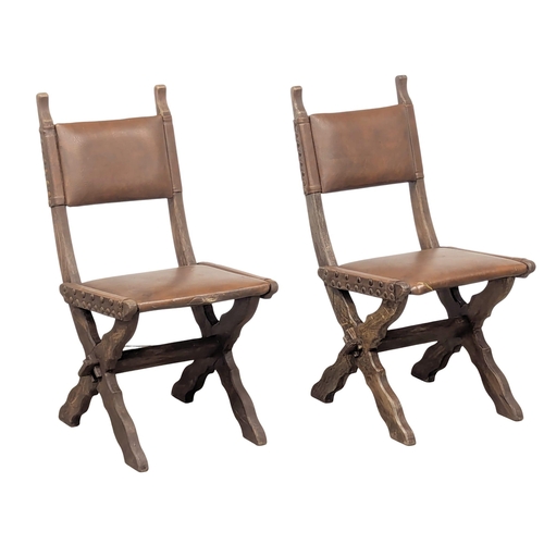 430 - A set of 4 Early 20th Century Neo Gothic style oak dining chairs/side chairs