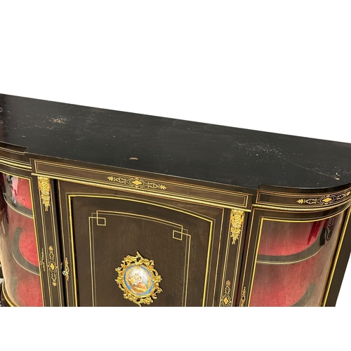 50 - A 19th Century Victorian inlaid credenza with gilt brass mounts and painted porcelain panel door. 15... 