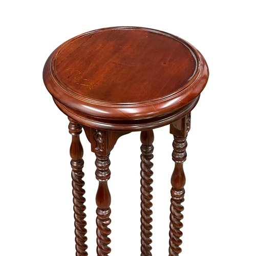 580 - A Victorian style mahogany barley twist jardiniere stand/plant stand on cabriole legs. 99cm