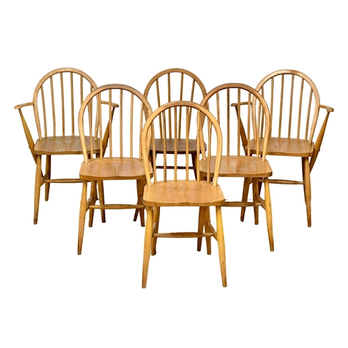 61 - 6 Ercol Mid Century blonde elm and beech dining chairs. (2)