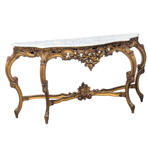 8 - A large 18th Century style gilded console table with marble top in the style of Louis XV. 148x45x80c... 