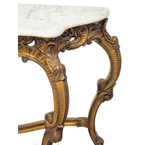 8 - A large 18th Century style gilded console table with marble top in the style of Louis XV. 148x45x80c... 