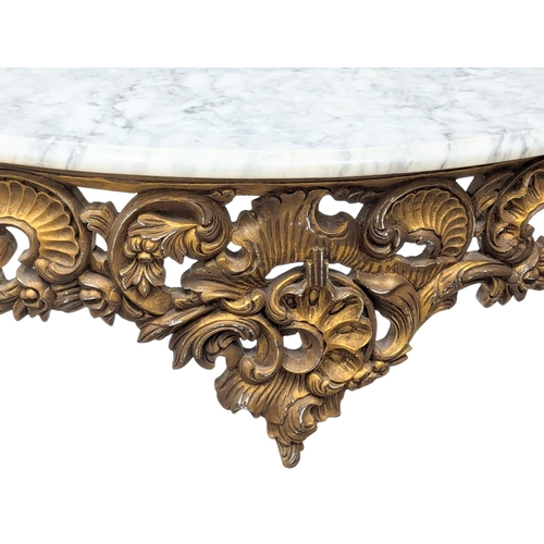 8 - A large 18th Century style gilded console table with marble top in the style of Louis XV. 148x45x80c... 