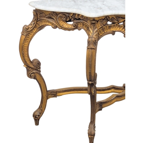 8 - A large 18th Century style gilded console table with marble top in the style of Louis XV. 148x45x80c... 