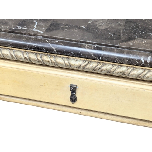 949 - A pair of ornate side tables with constituted marble top on Cabriole legs. 75x75x62cm