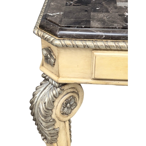 949 - A pair of ornate side tables with constituted marble top on Cabriole legs. 75x75x62cm