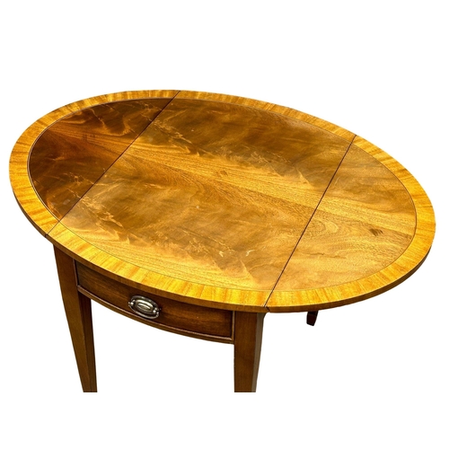 953 - A Georgian style inlaid mahogany drop leaf table with drawer. Open 98x71.5x69cm. Closed 50x71.5x69cm