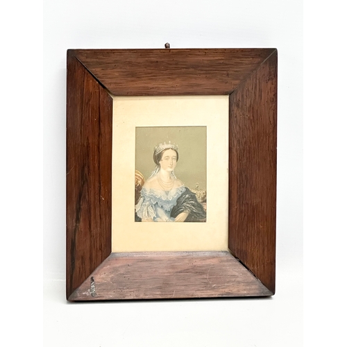 173D - A Mid/Late 19th Century print of Empress Eugénie de Montijo in a rosewood frame. 21x24.5cm.