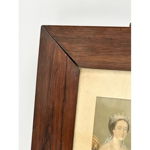 173D - A Mid/Late 19th Century print of Empress Eugénie de Montijo in a rosewood frame. 21x24.5cm.