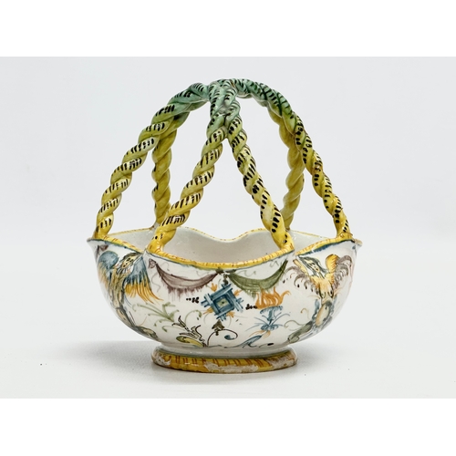 190 - Ulisse Cantagalli. A Late 19th Century Italian Majolica basket. Makers mark. 12x12x14cm.