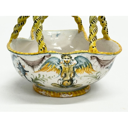 190 - Ulisse Cantagalli. A Late 19th Century Italian Majolica basket. Makers mark. 12x12x14cm.