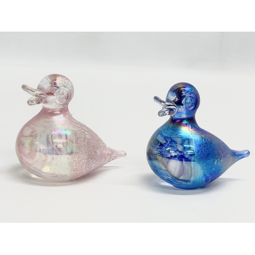 218 - A collection of Late 20th Century iridescent art glass by Heron Glass. 2 mushrooms and 2 ducks. 14x1... 