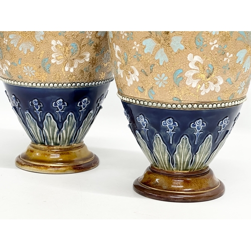 39 - A pair of large signed Early 20th Century Royal Doulton Slaters Patent baluster vases. Signed PB. 35... 