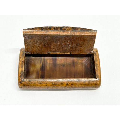 52 - An Early 19th Century Late George III/George IV curly birch snuff box with mother of pearl inlay. Ci... 